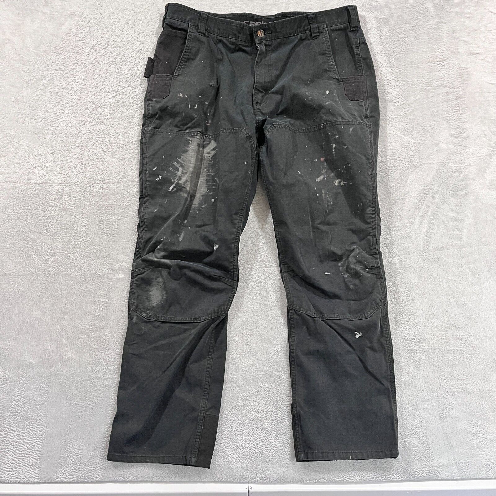 Carhartt Pants 39x30* Black Steel Double Knee Workwear 103160 001 Thrashed